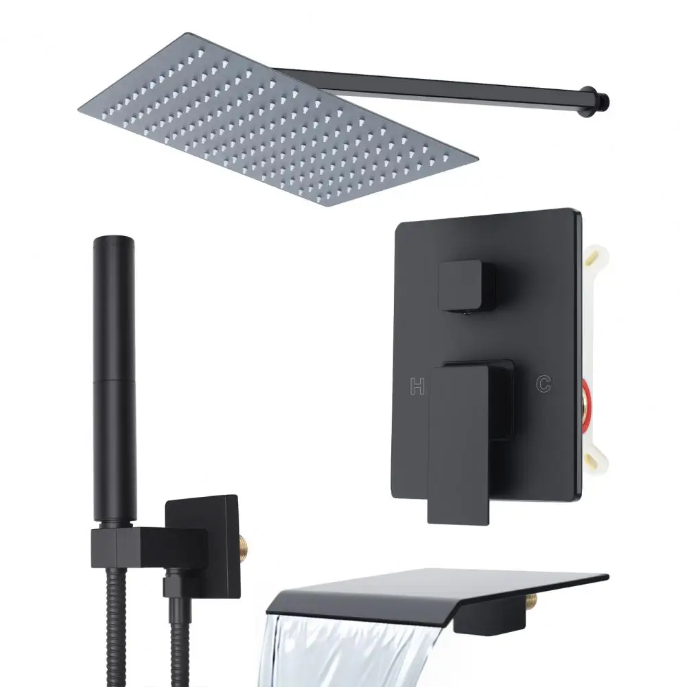 Wall Mounted 12 Inch Rain Shower System, Handheld Rotary Sprayer, Adjustable Water Flow