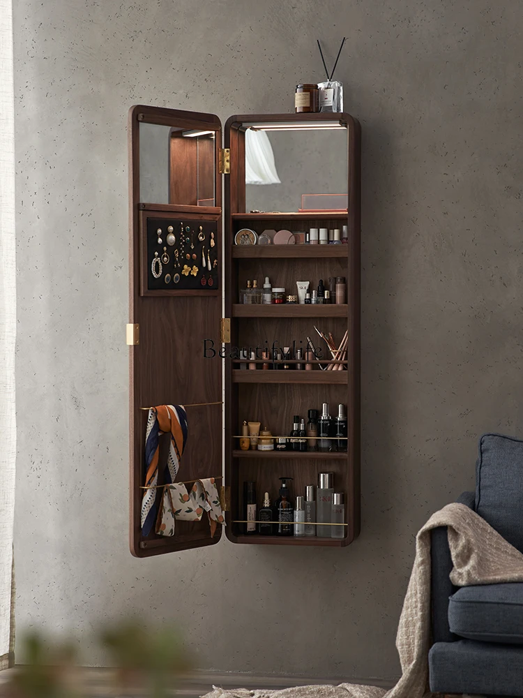 110*Solid wood full-body mirror, black walnut porch makeup storage fitting mirror