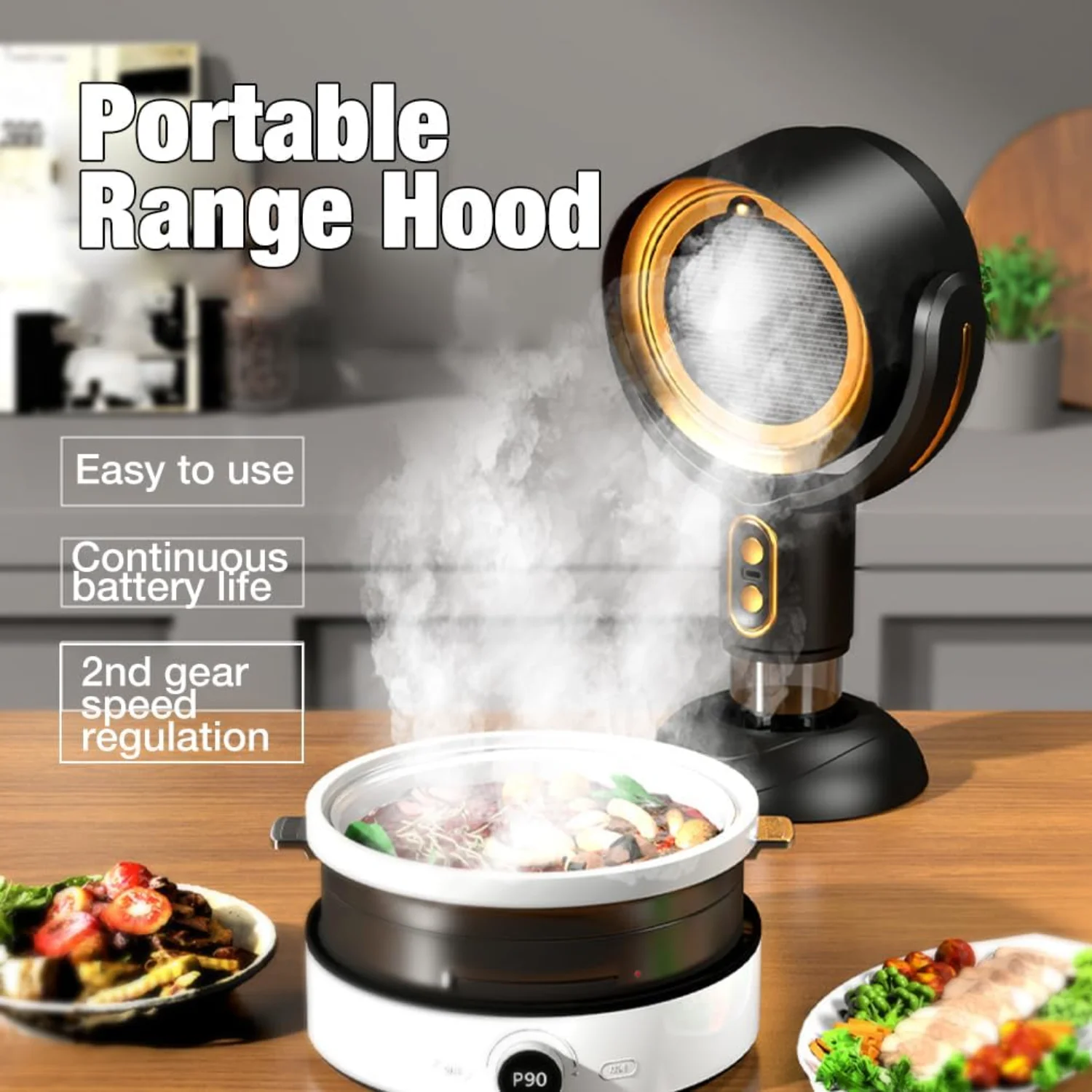 Portable  Hood with 2 Speed Exhaust Fan,Removable and washable Filter, Large Oil Collection Cup,Wireless Desktop   Hood for Indo