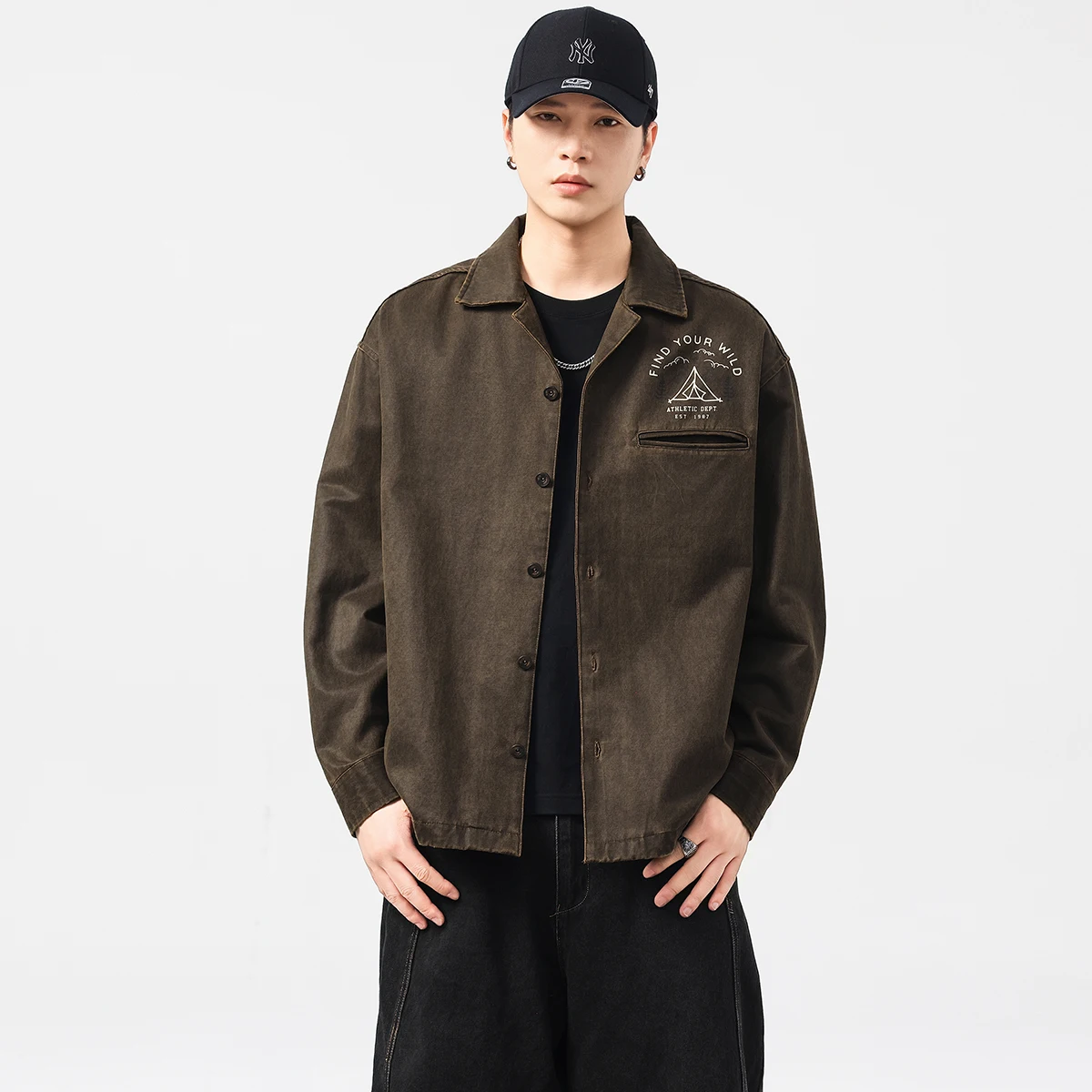 

Рубашка-куртка Amekaji в американском ретро-стиле, высококачественная рабочая одежда для мужчин, большие размеры до 4XL, свободный крой, винтажный принт, повседневное пальто, весна 2026