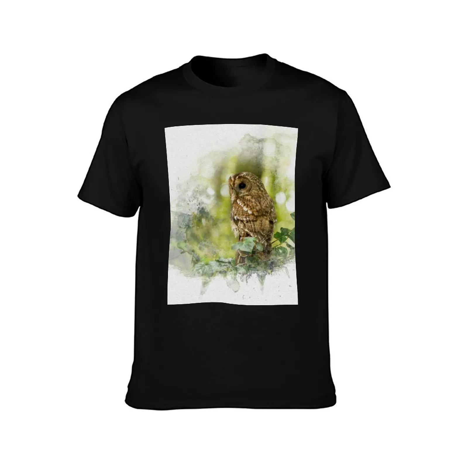 Tawny Owl Watercolour Photograph. T-Shirt Minimal Art Print T-Shirt