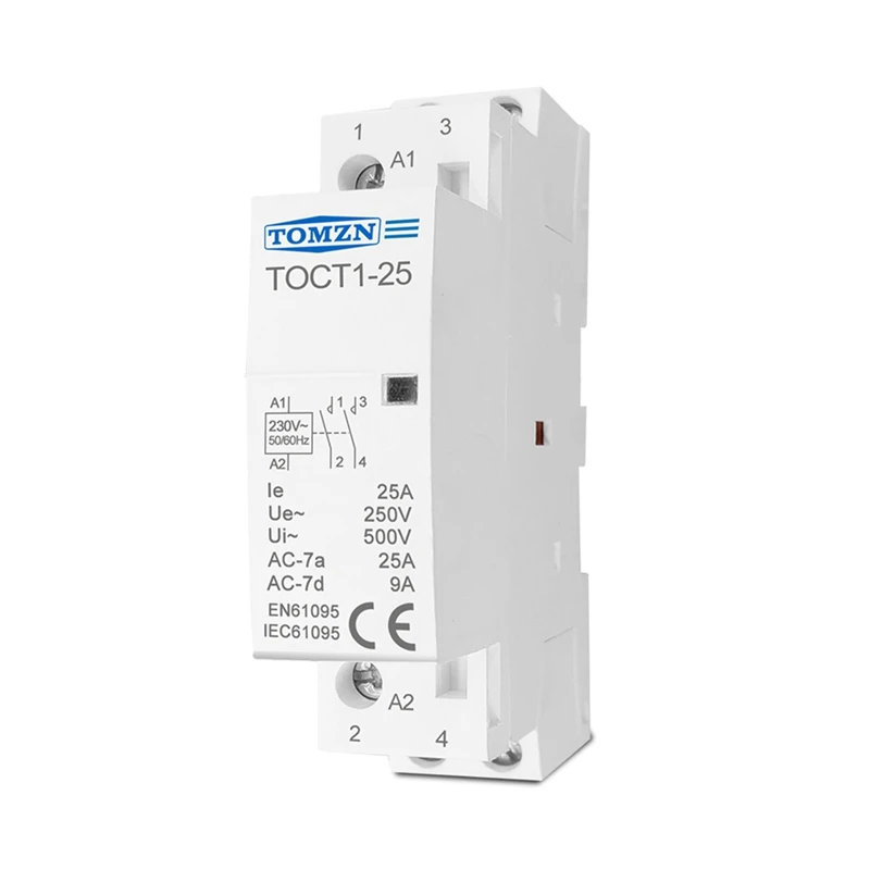 TOMZN TOCT1-25 2P 25A 220V/230V 50/60HZ Din Rail Household Ac Modular Contactor 25A 2NO AC Contactor