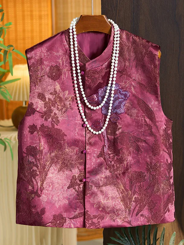 

New Chinese Sle High End Vest Spring Vintage Embroidered Layering Svel Women's Outerwear Faionable oulder Pad