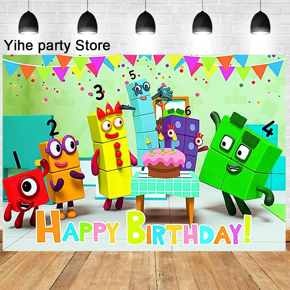 Cartoon Number building blocks Theme Baby Shower Boys Birthday Party Photography Background Children Portrait Photo Studio Props