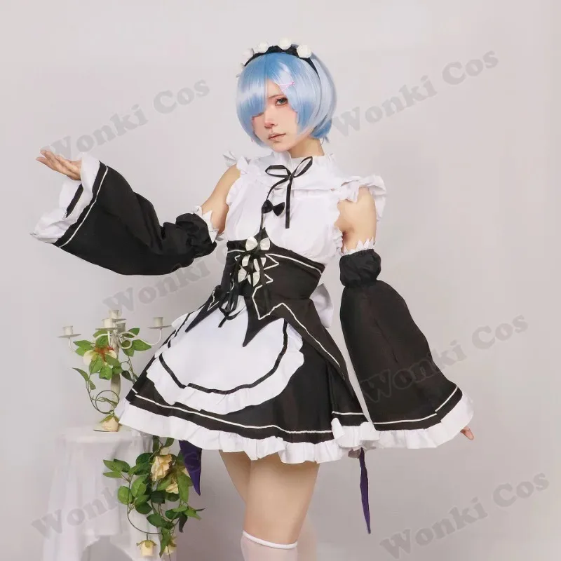 

Ram Rem Cosplay Re Zero Re Life Different World Cosplay Costume Maid Servant Dress Twins Wigs Full Set for Role Play