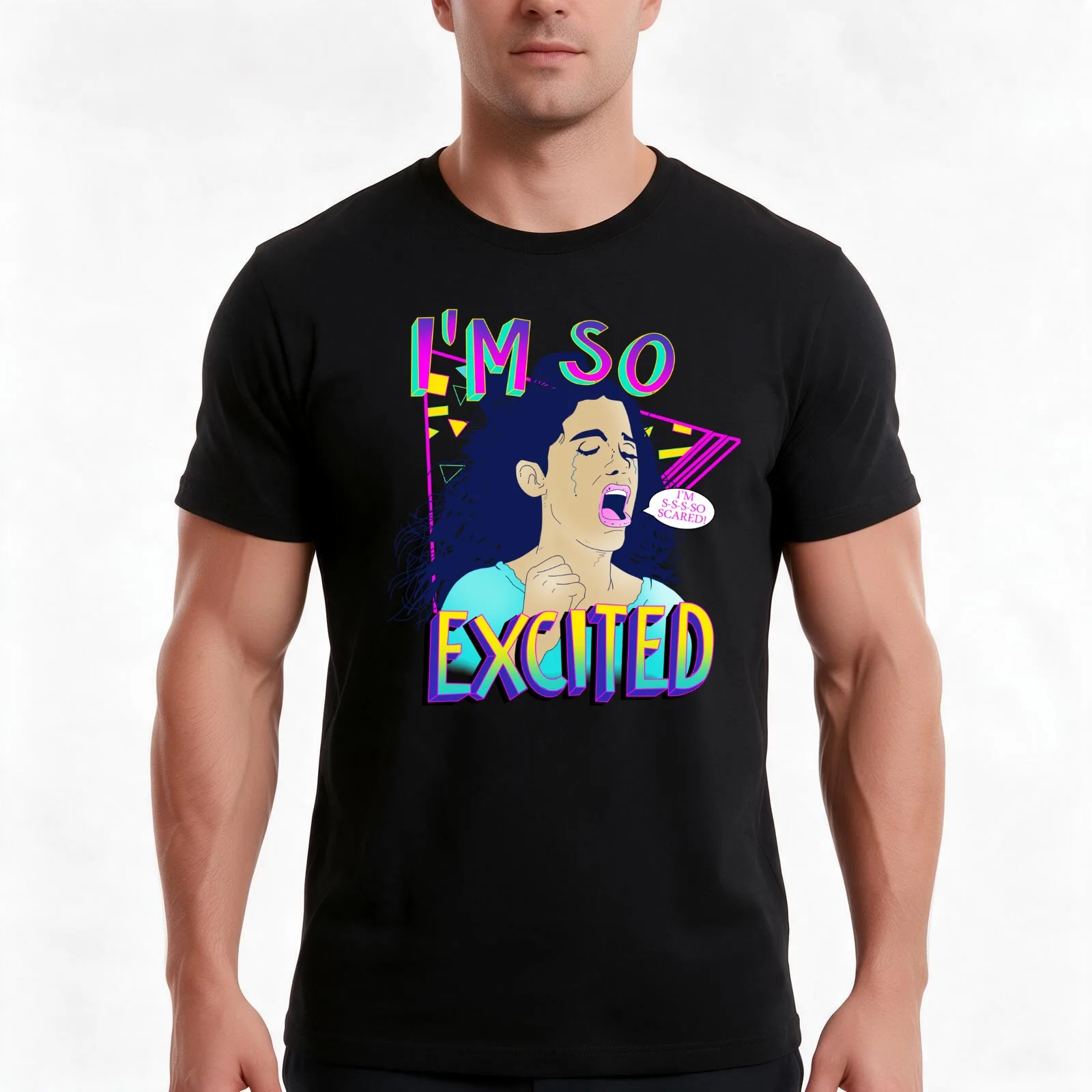 I'm So Excited I'm So Scared T-Shirt, Summer Casual Cotton Tee, Oversized Streetwear Tops, Vintage Graphic Print, 100% Cotton