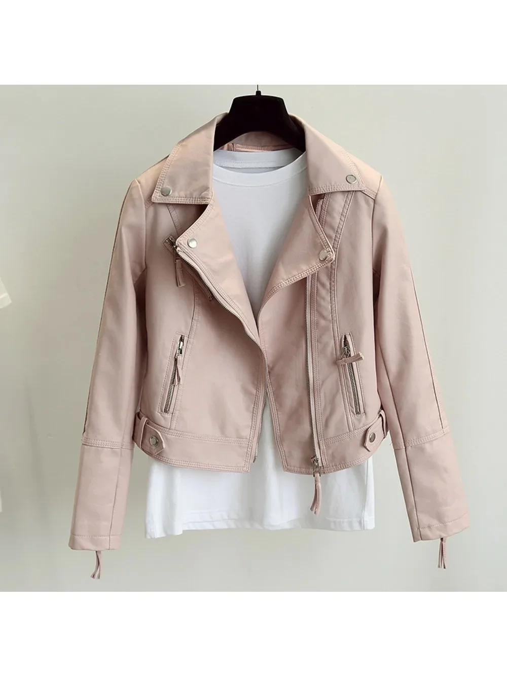 Women Autumn Pu Faux Soft Leather Motorcycle Zipper Jacket Coat Female Turndown Collar Slim Biker Coats Basic Streetwear