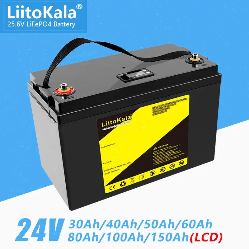 LiitoKala 24V 30Ah 60Ah 80Ah 100Ah 150Ah LiFePO4 bateria LCD dla 8S 29.2V RV kamperów wózek golfowy Off-grid Off-grid wiatr słoneczny