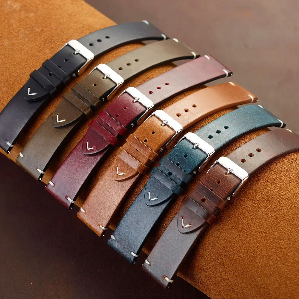 Quick Release Vintage Retro Leather Watchband 18mm 19mm 20mm 21mm 22mm 24mm Soft Oil Wax Bracelet for Seiko Calfskin Watch Strap