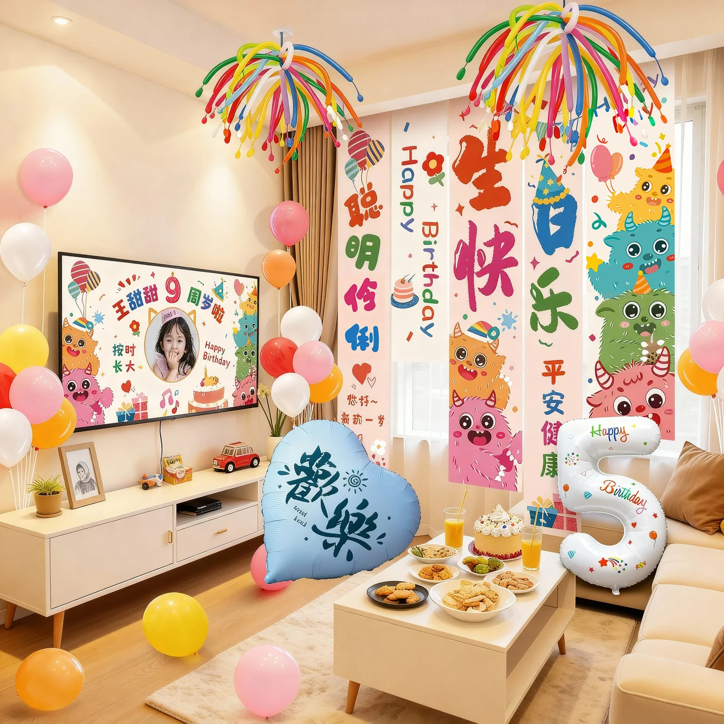 

Happy Birthday Girl Decorations Balloon Banner Photo Props Scene Setup for Home Par Boys Baby Celebration Festive Aosphere