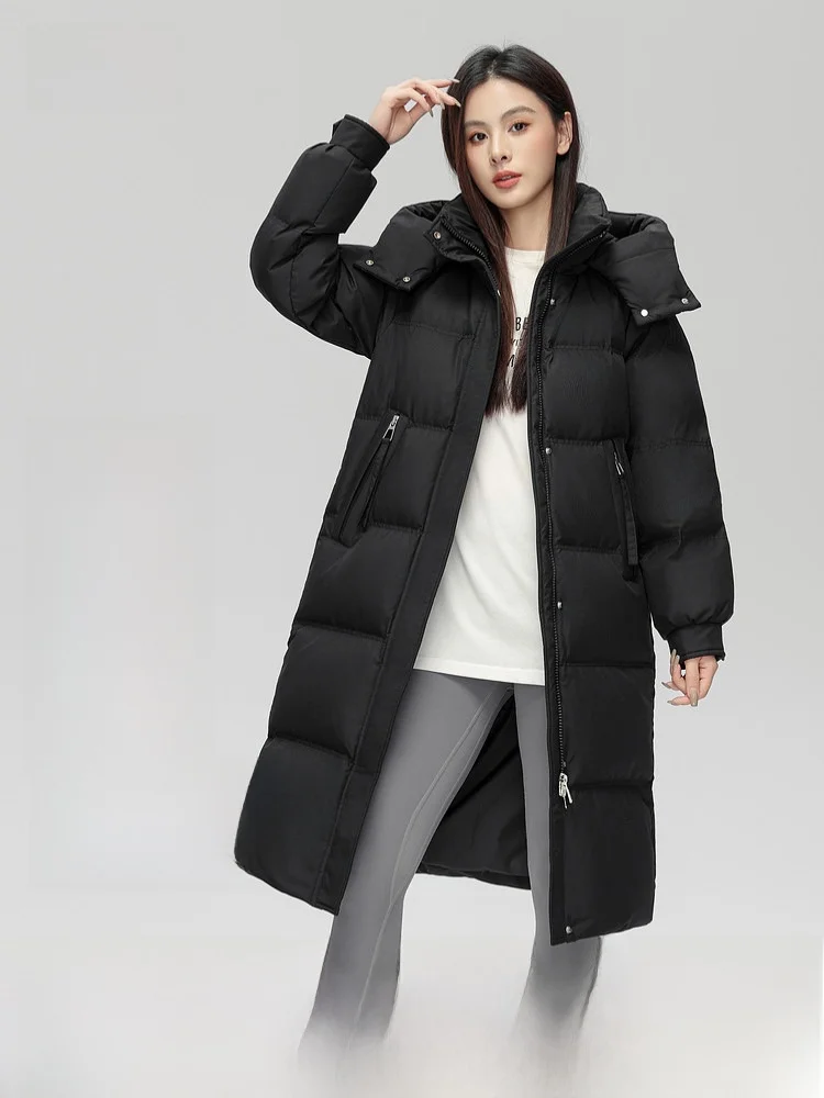 

Женская удлиненная пуховая куртка Snow Flng Весна 2026, до колен, универсальная, теплая, с наполнителем из пуха, повседневная