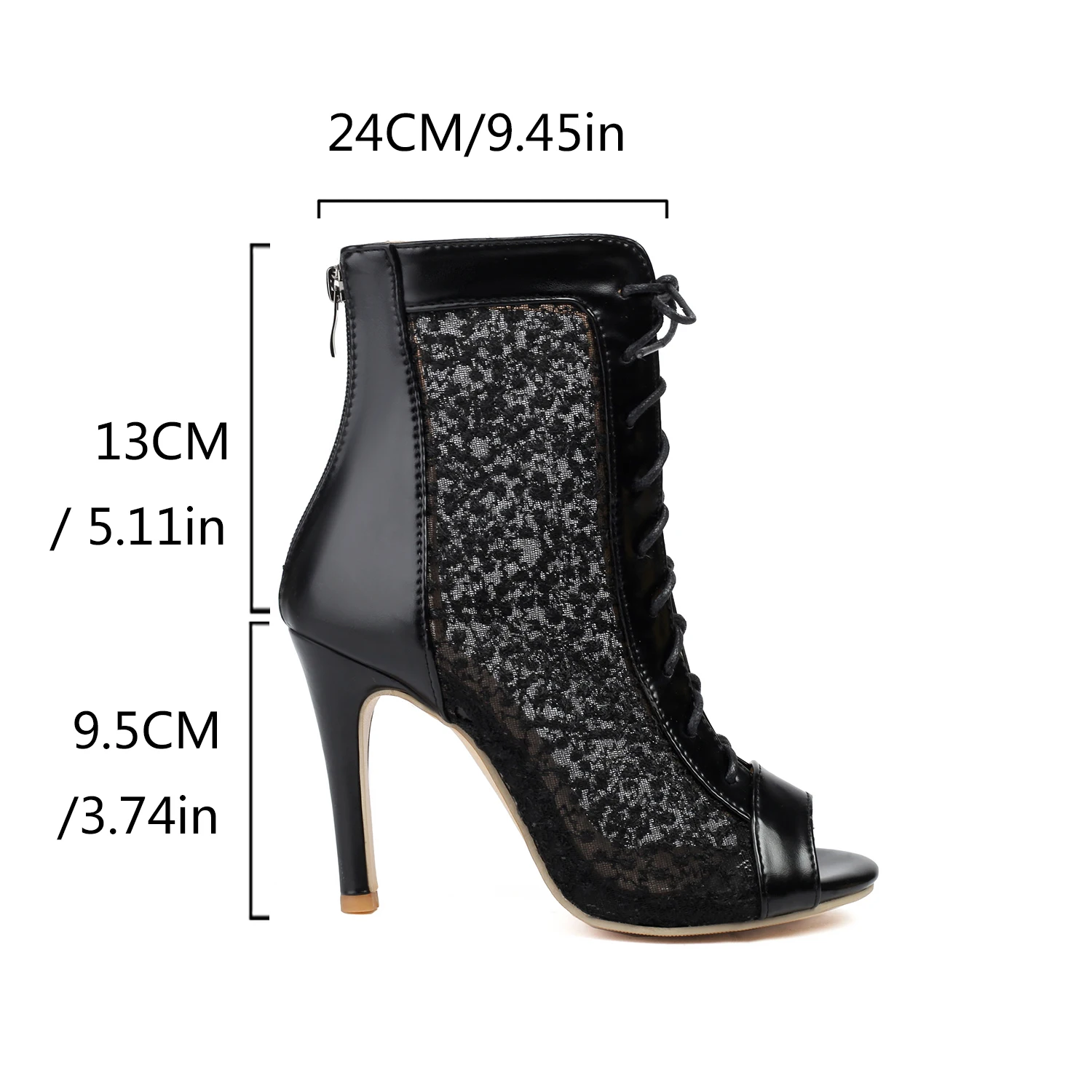 Women Summer Mesh Boots Elegant Peep Toe Lace Ankle Dance Booties Back Zipper Wedding Shoes for Latin Jazz Stiletto High Heels