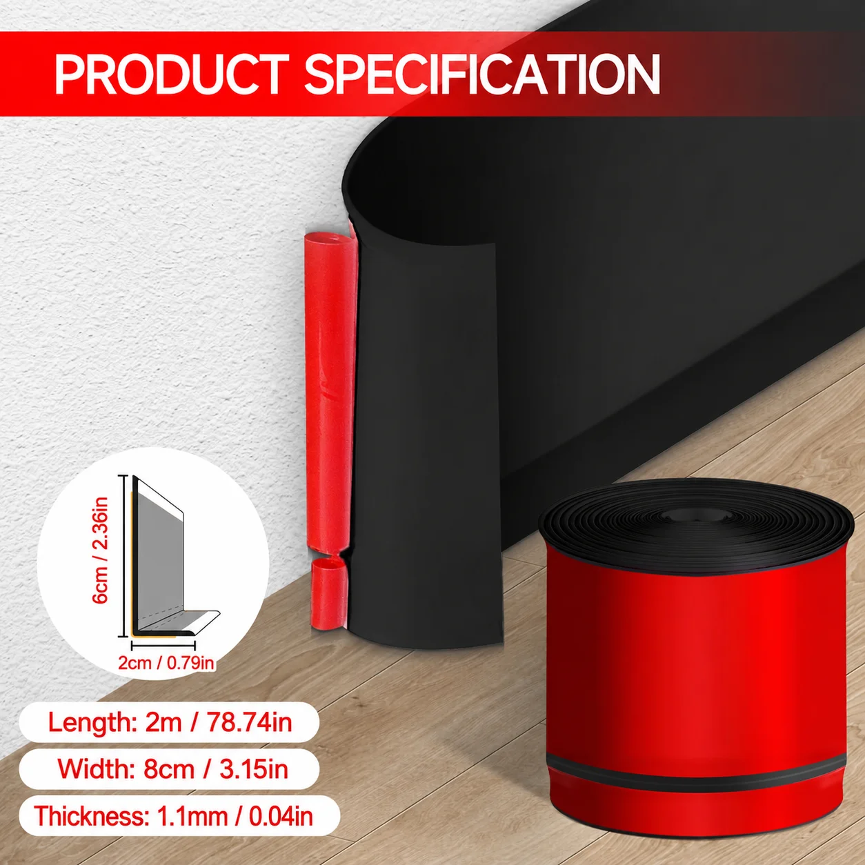 1PC 2M/78.74IN PVC Cove Base with Toe, Self Adhesive Flexible Skirting Board, Vinyl Wall Base Molding for Floor Home Decor Trim