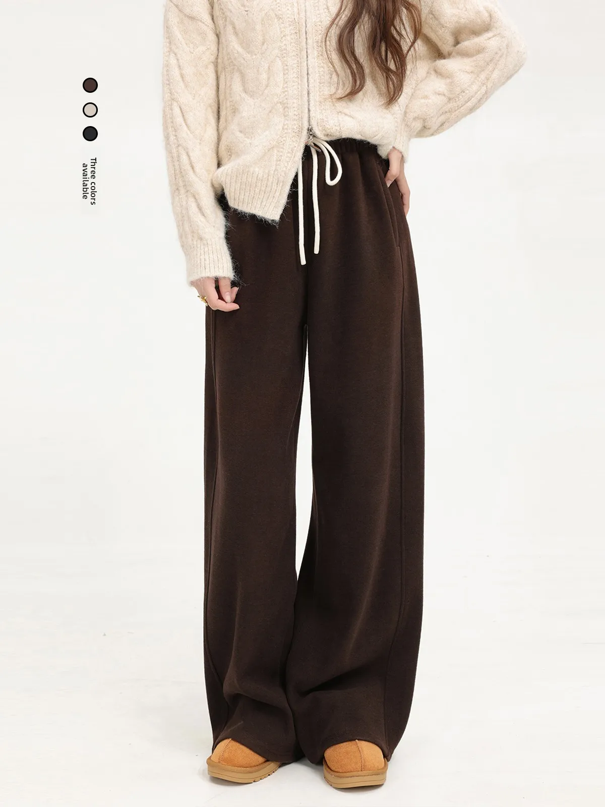 

Корейские брюки Lazy Faion с высокой талией и широкими штанинами, зимние повседневные брюки Thiened Fce, свободный крой, утягивающие прямые брюки...