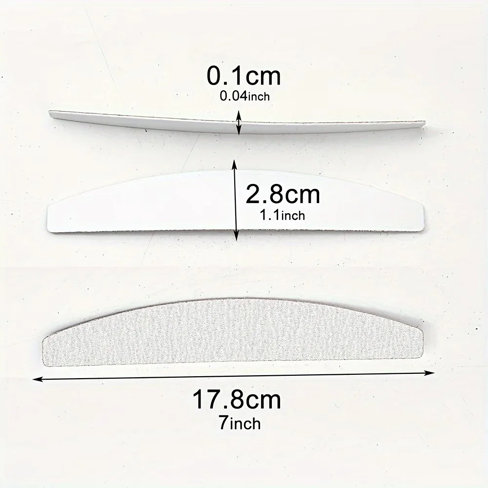 10 Pcs High-Quality Detachable Nail Files with Polished Stainless Steel Sheets, Half-moon Grey Sandpaper, for Manicure