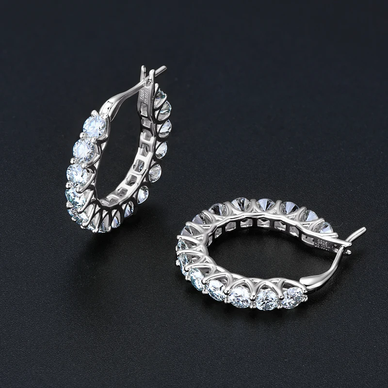 RAStore-Boucles d'oreilles créoles Moissanite pour femme, véritable argent regardé 925, boucle d'oreille Huggie classique, cadeau de mariage, bijoux fins, duo, 3mm, 4mm