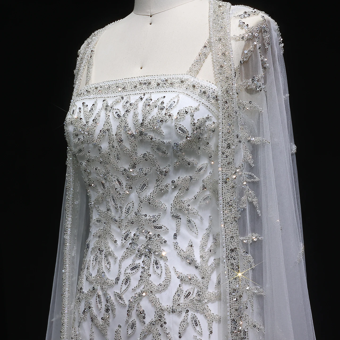 Sharon Said Luxuriöses Rosa Meerjungfrauen-Abendkleid mit Cape-Ärmeln in Weiß für Damen, Hochzeit, Party, Ballkleider, Arabisch SS393, Maßanfertigung – Detail 11