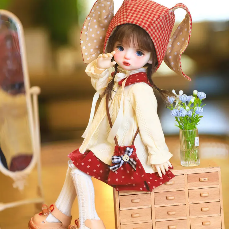 1/6 Bjd ملابس دمى اليدوية موضة لطيف قبعة طويلة الأكمام اللون كتلة اثنين زر علوي تنورة قصيرة مجموعة ل Bjd إكسسوارات دمي