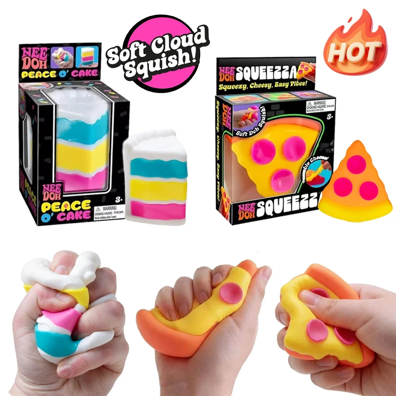 Needoh Peace Cake Pizza Slice Decompress Sensory Fingertip Toy Soft Stretchable Squeeze Heal ADHD Relief Anxiety Calming Toy