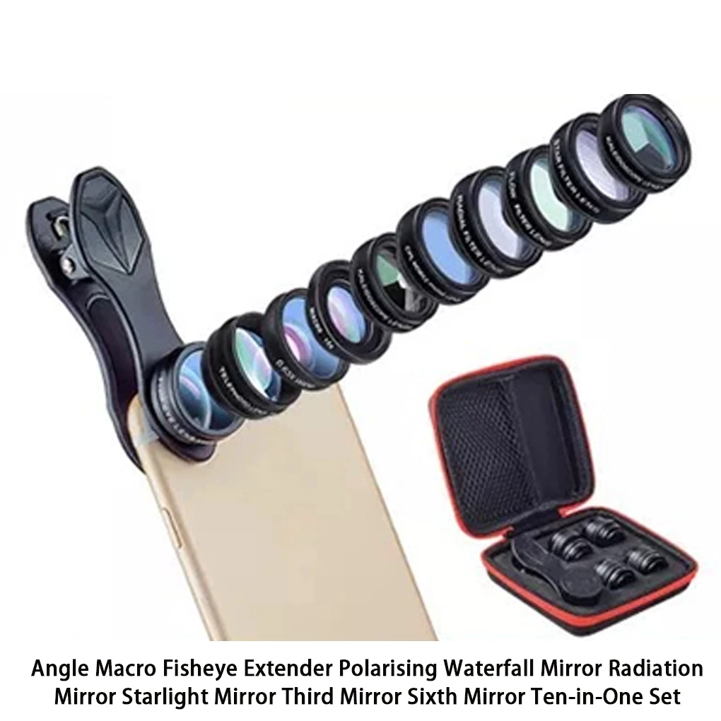 10 in 1 Fisheye Wide Angle Telescope Phone lens kit Macro Camera Lens Filter telescope Lens Fisheye Lens for Smartphone