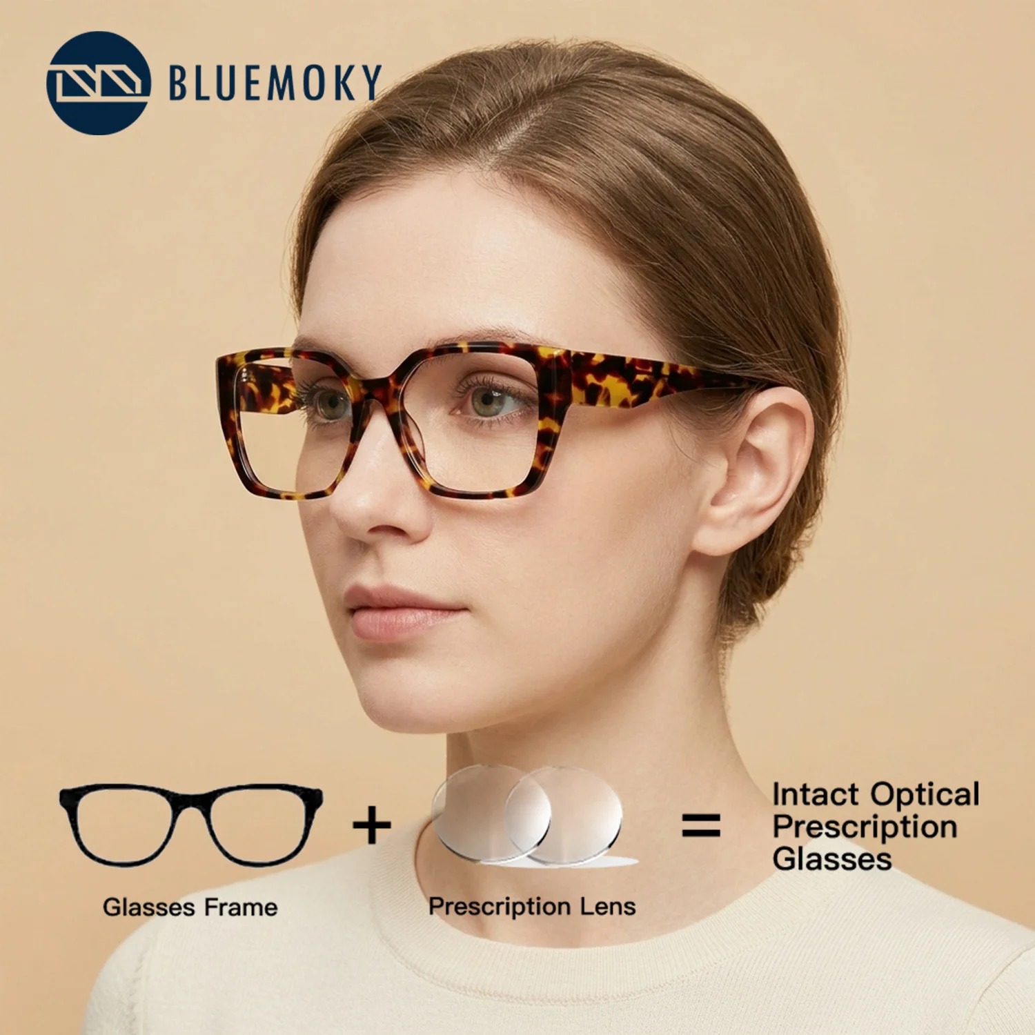 

BLUEMOKY (M Size) Acetate Prescription Eyeglasses Photochromic Anti Blue Light Butterfly Optical Progressive Women's Glasses