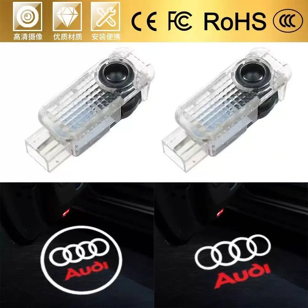 2 luces LED de bienvenida para puerta de coche con logo para Audi TT Q3 Q5 Q7 Q8 B5 B6 B7 B8 B9 Q7 8P 8V 8L A3 A4 A5 S3 S4 S6 Accesorios