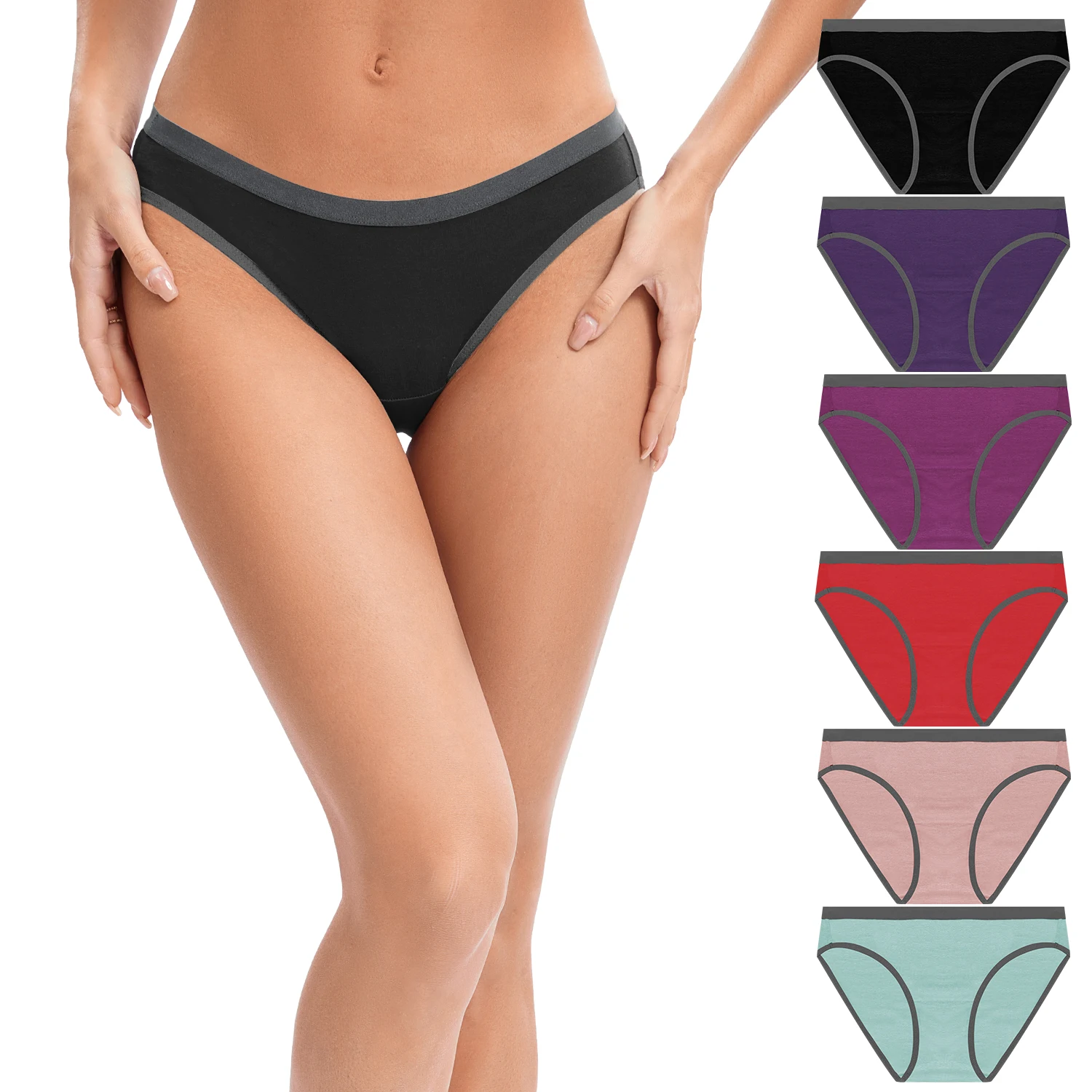 POKARLA 6PCS Women High Cut Bikini Panties Breathable & Healthy Cotton Underwear Ladies No Ride Up Underpants Large Size