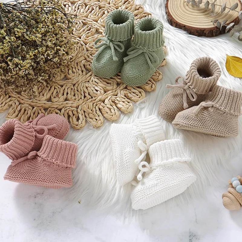 

Autumn Winter Baby Stuff 1 Pair Solid Boy Girl Knit Socks Kid Cotton Bow Woolen Socks Infant Floor Socks Toddler Walking Shoes