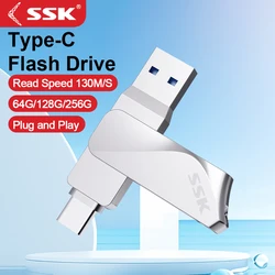 SSK 2 in 1 OTG USB 3.2 & Usb-C Flash Pen Drive Memory Stick Usb3.2 Flash Disk 64GB/128GB/256GB Type C Pendrive for PC Tablet