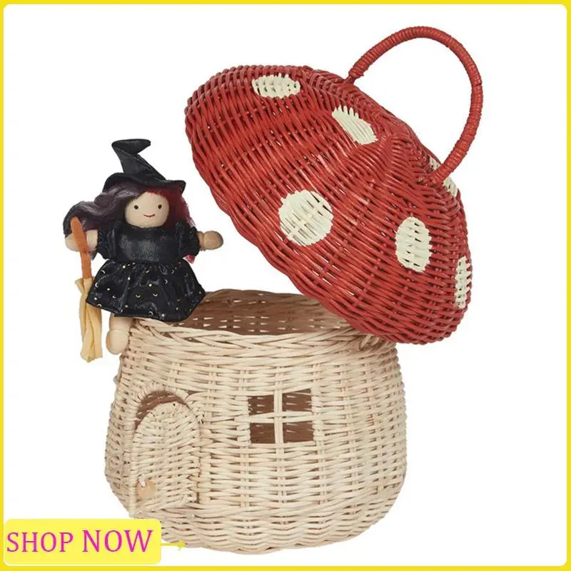 

Especial Handmade Rattan Mushroom-Shaped Storage Basket- Cute Handmade Handcrafted Gift Decoration Artwork Rattan, Pink Easy To