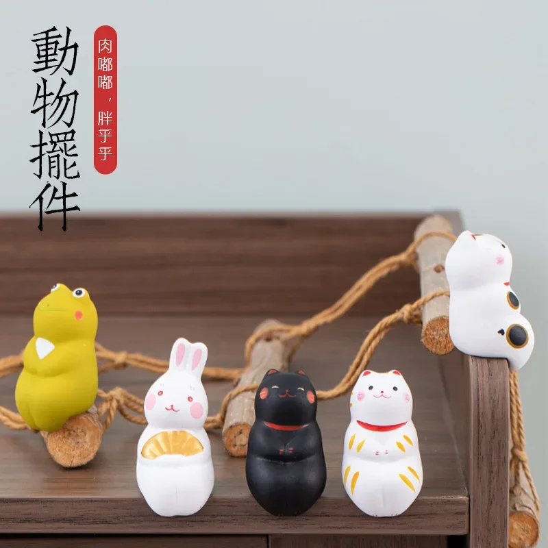 Japanese Style Cartoon Lucky Cat Ceramic Ornament Small Bell Gift Crafts Desktop Ornament Home Decoration Spoon Holder Tableware