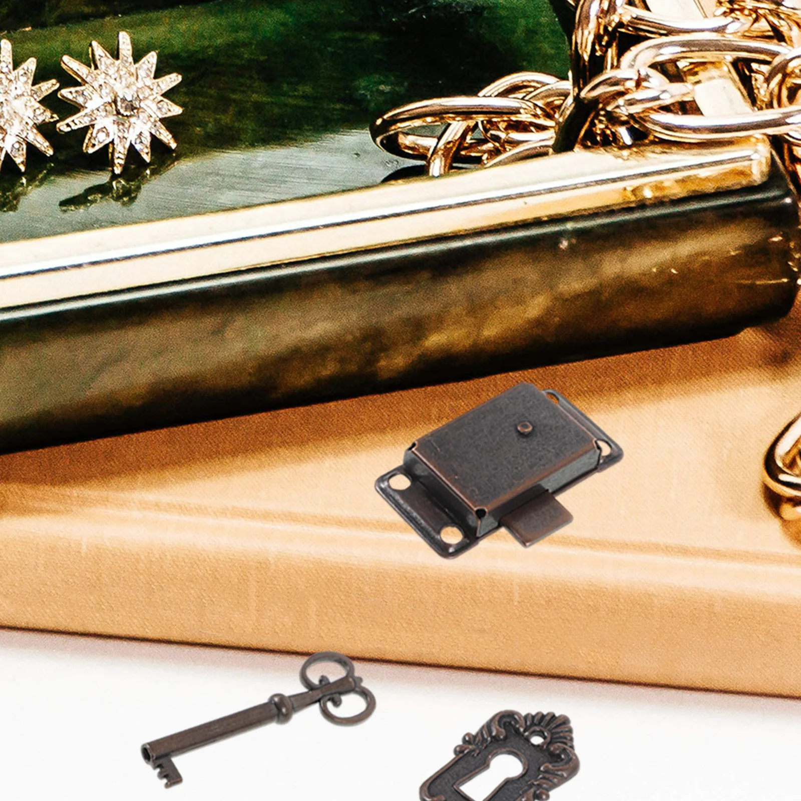 

1Set Vintage Drawer Lock Set Cabinet Locks Jewelry Box Security Easy Install No Tools Cabinet Lock Cupboard Locks