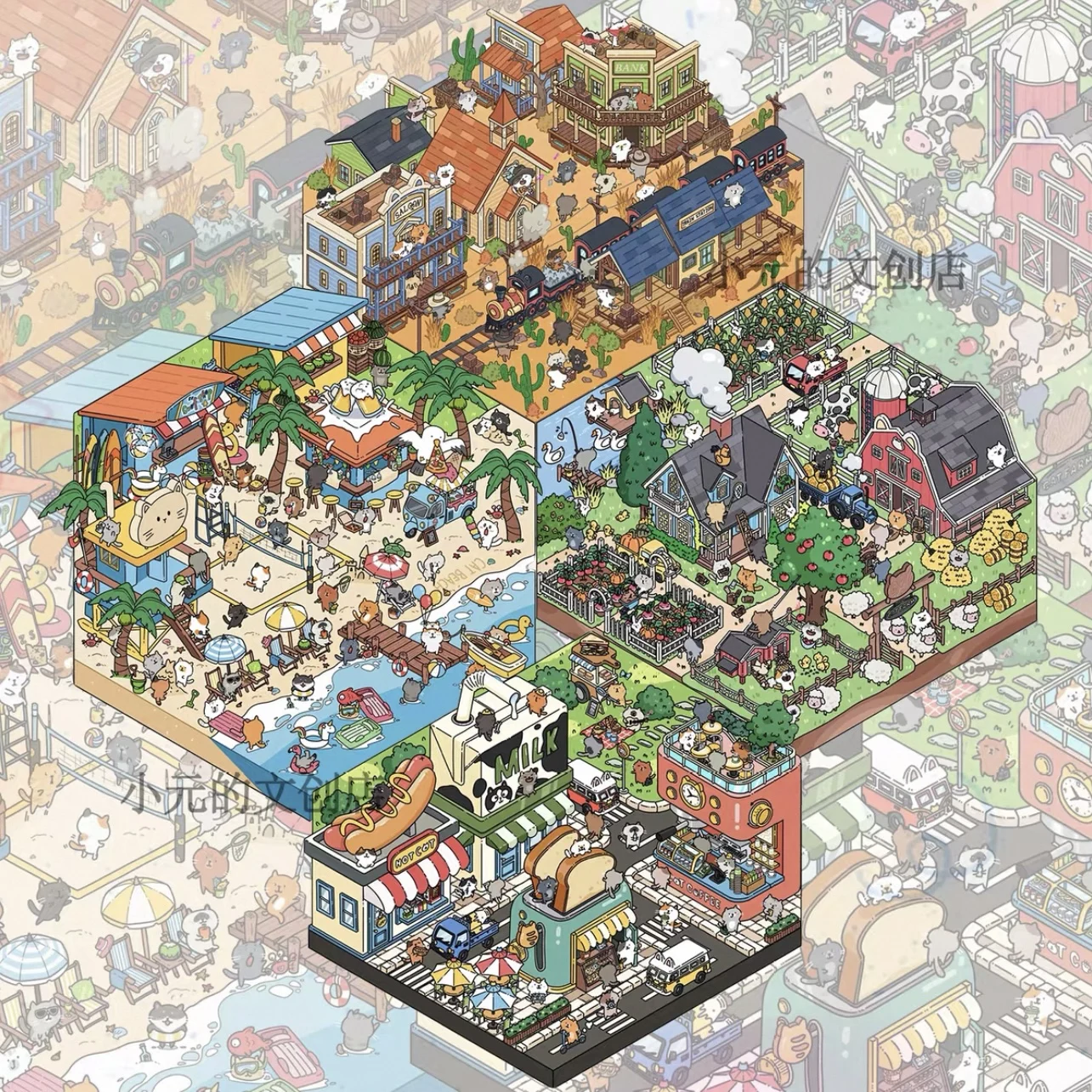 

Серия Meow Town, пейзажные наклейки, миниатюрные наклейки сцены, 3D декомпрессионные наклейки для дома, сделай сам