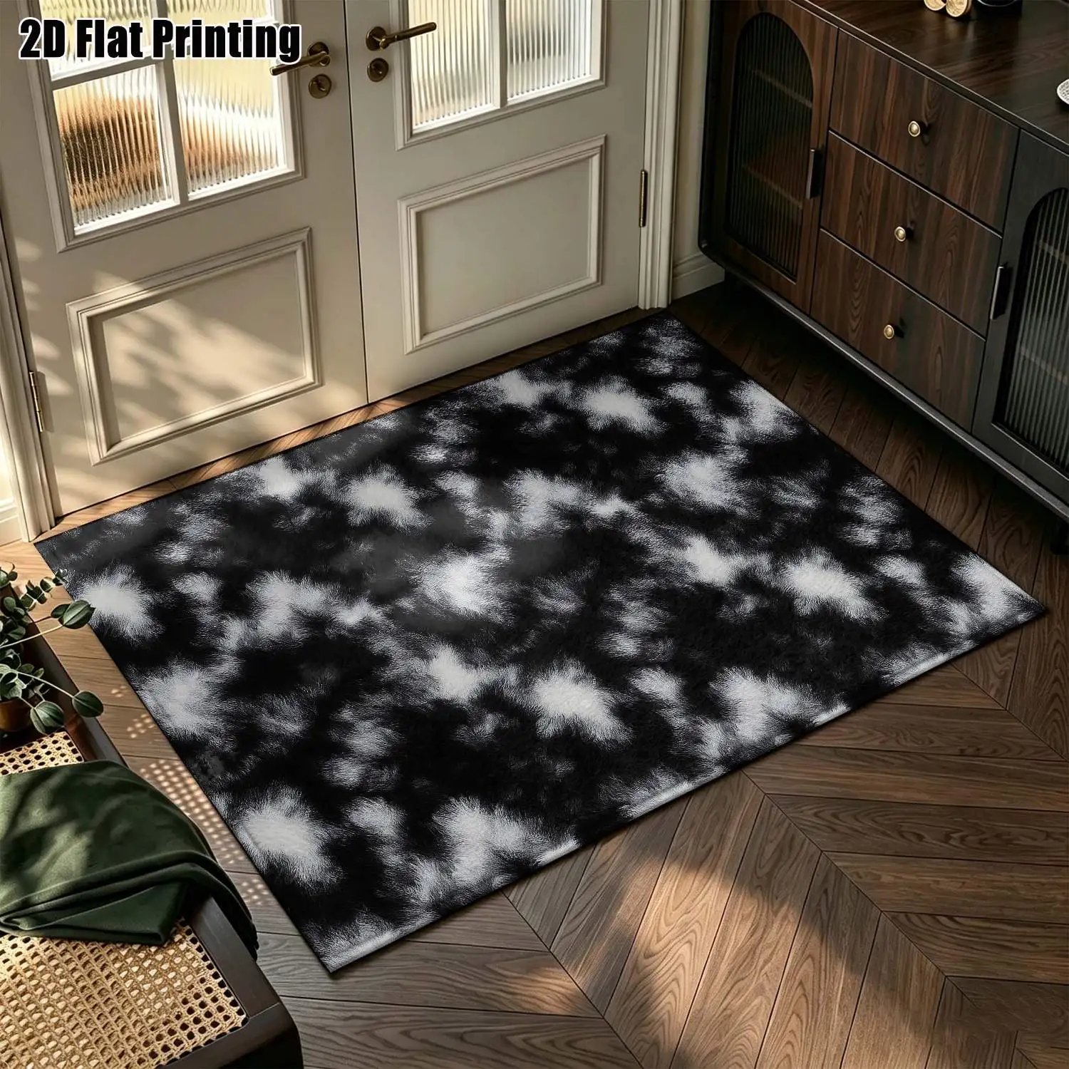 1Pc 2D Printed Black-White Abstract Art Nordic/Instagram Style Minimalist Carpet, Machine Washable, Multi-Size, Ideal for Home Decor: Living Room, Bedroom, Dining Room, Entryway, Study