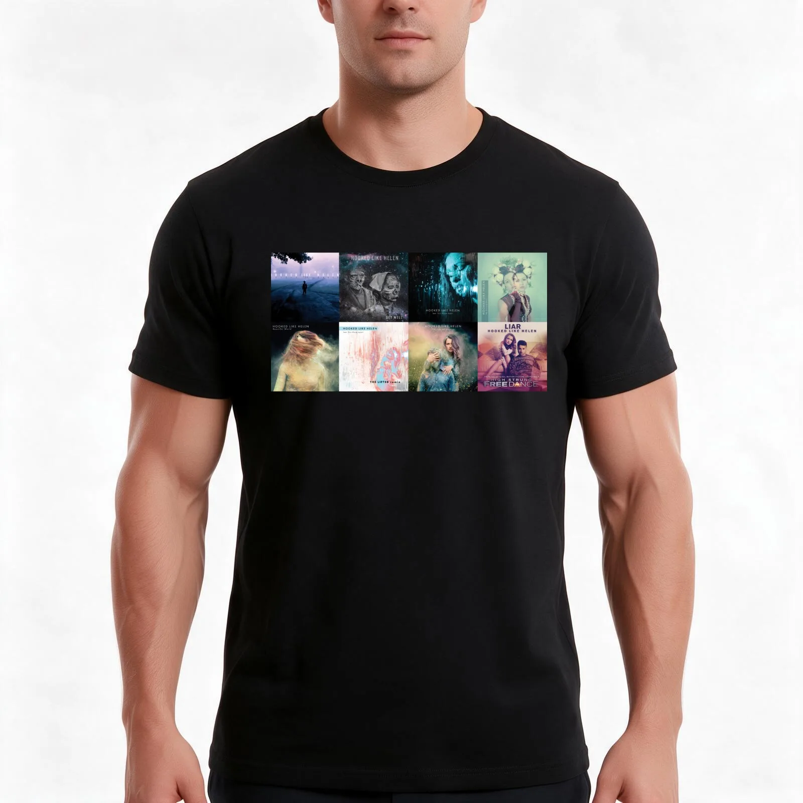 Hooked Like Helen Album Art Grid T-Shirt, Summer Casual Cotton Tee, Oversized Streetwear Tops, Vintage Graphic Print