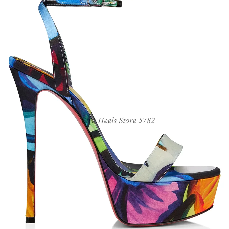 Leopard Print Satin Platform Sandals Luxury Designer Sexy Ankle Strap Women's Super High Heels Party Dating Shoes on offer view 4