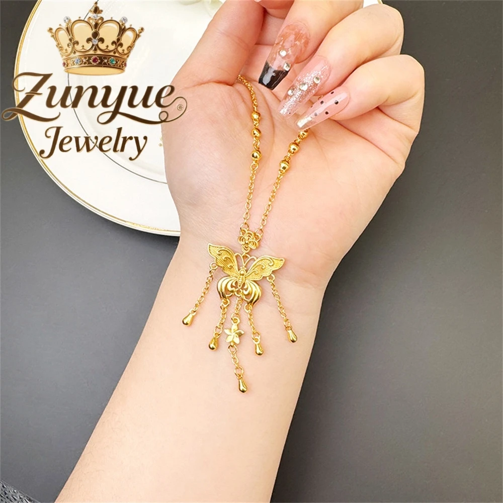 High-End Sand Gold Fringed Butterfly Necklace Luxury Quality Jewelry Best Selling Fashion Fine Jewelry Exquisite Charms Popular