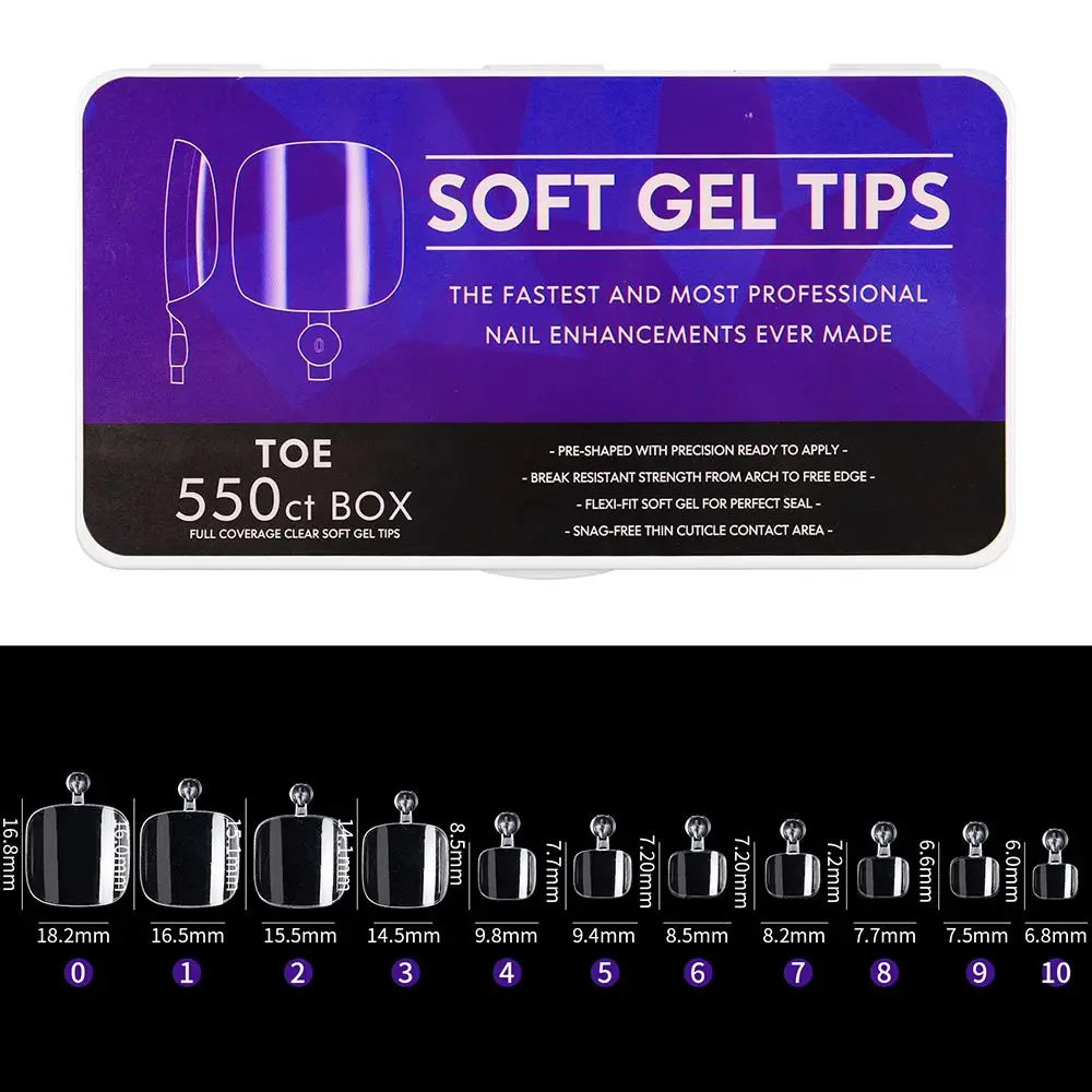 550 Pcs Press on Full Cover Soak Off Clear Soft Gel Medium Almond False Nails