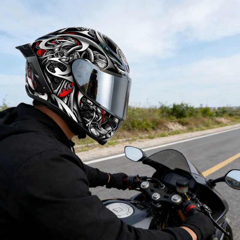 Custom Painted Helmet Full Face Motorcycle Helmet Motorbike Moped Street Bike Racing Crash Helmet, Men and Women