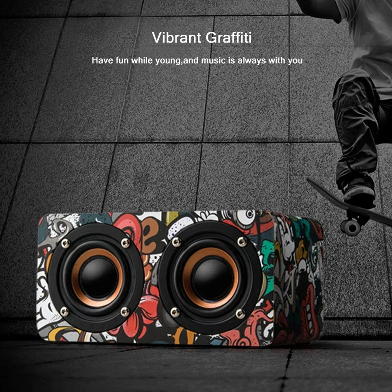 مكبر صوت بلوتوث جرافيتي ملون، مكبرات صوت مزدوجة، تصميم فريد من نوعه، صوت منزلي محمول