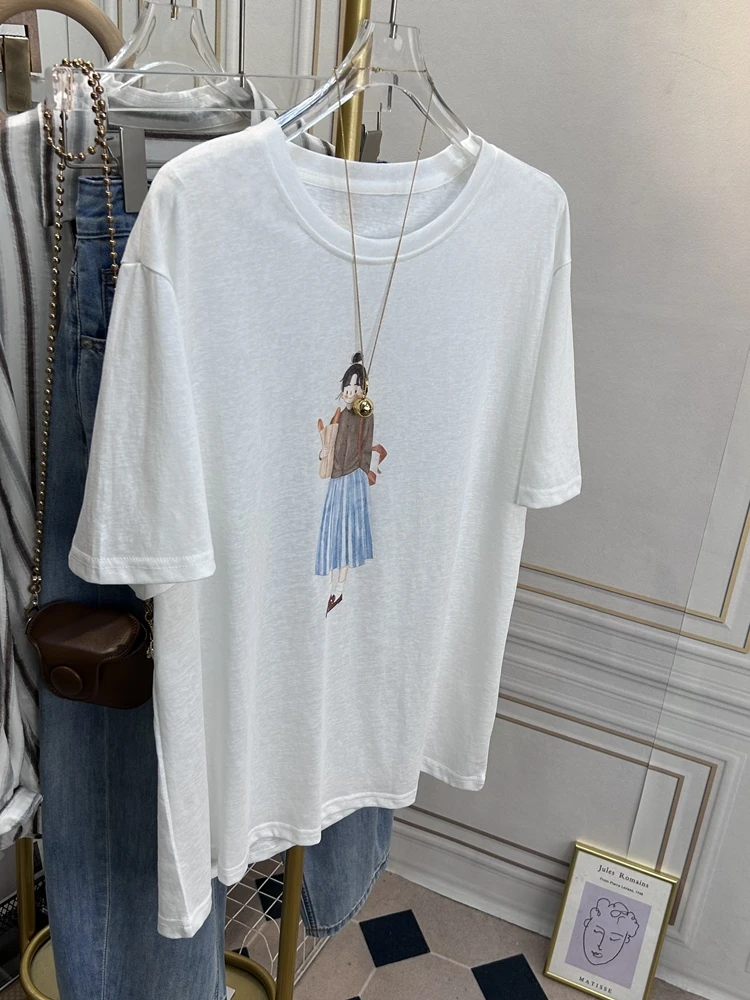 Large Size 300 Pou Lazy Loose Feeling Snowflake Cotton Cool T-irt Women Fat MM ort Sve Thin Loose Large Version Top