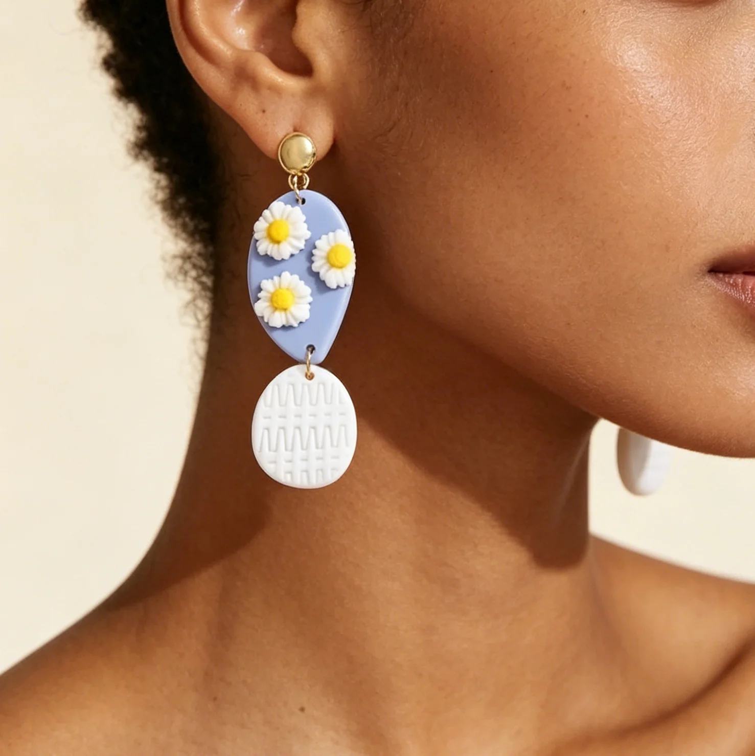 Handmade Polymer Clay Daisy Flower Drop Earrings Lightweight Women's Spring Summer Beach Vacation Daily Gift