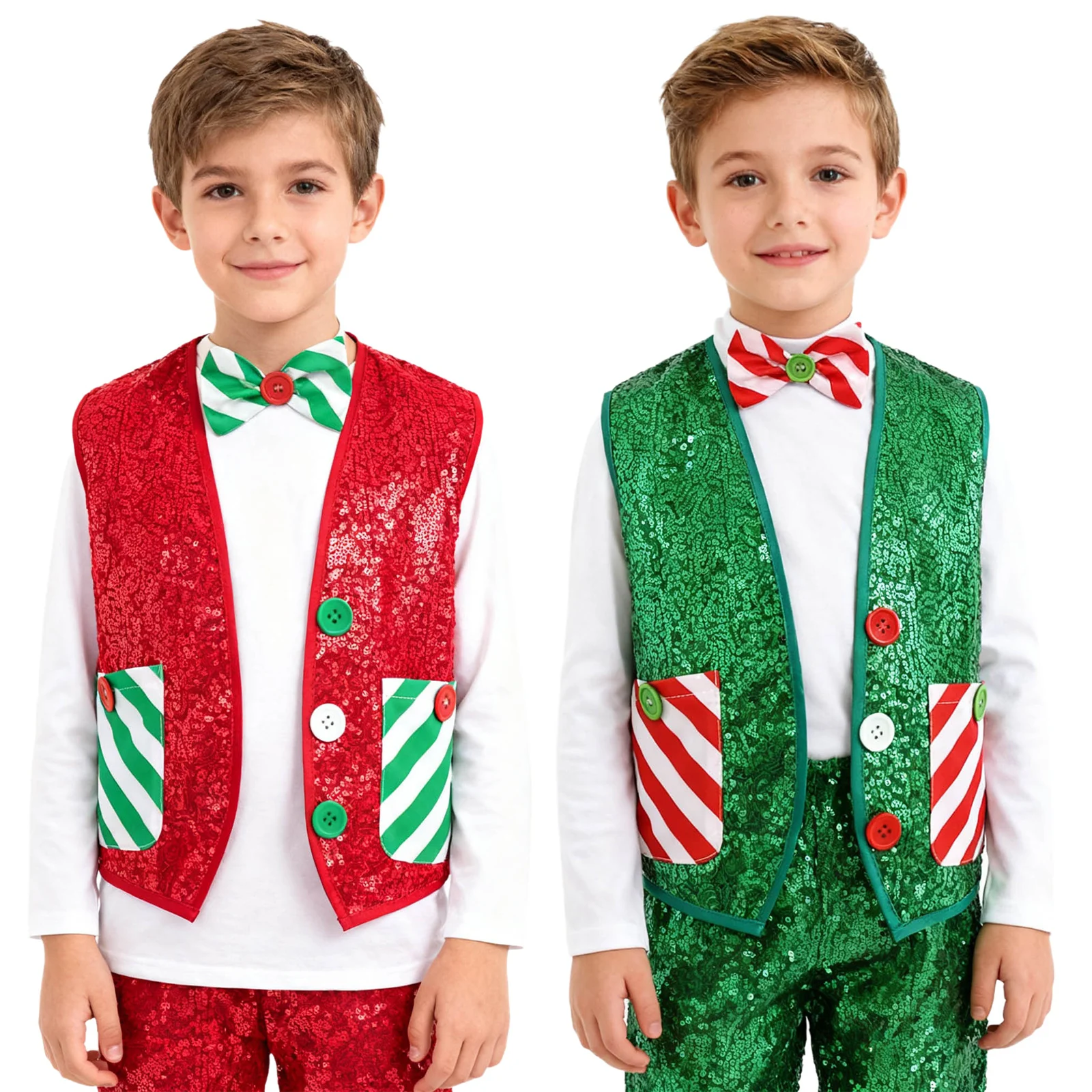 الفتيان الفتيات عيد الميلاد لامعة الترتر سترة مع مخطط ربطة العنق عيد الميلاد سانتا قزم تأثيري حلي اللاتينية الجاز ديسكو الرقص جوقة صدرية #4