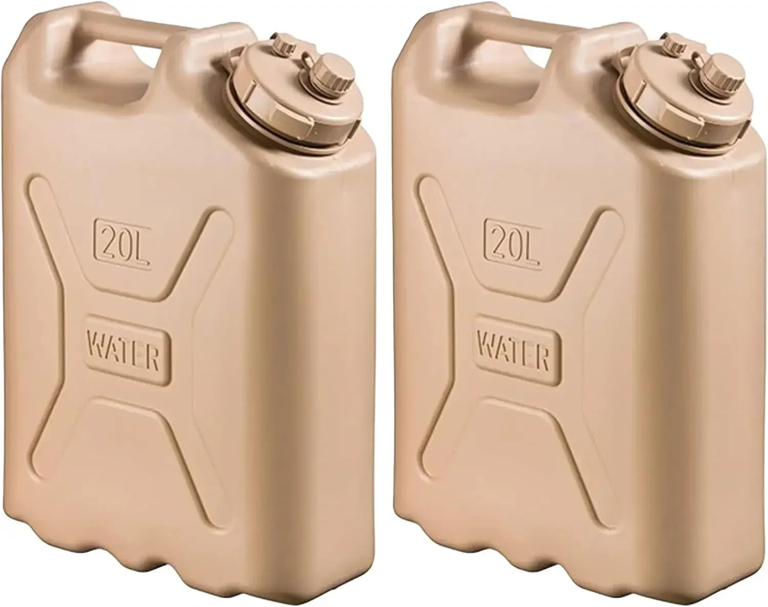 2-Pack Portable Military Style Water Container for Camping & Outdoors, 5 Gallon, Sand - Heavy-Duty Plastic Beverage and Hydratio