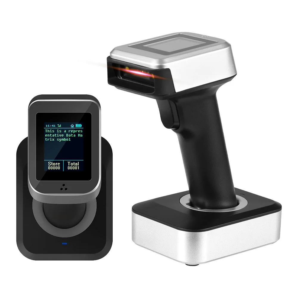 OJ-Scanner de codes-barres 1D QR avec écran d'affichage et base de charge, connexion sans fil et filaire, BT 2.4GHz, TFT 1.8 pouces, 3 en 1