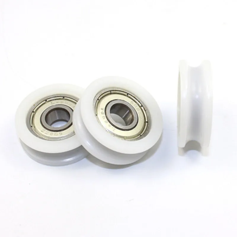 5 Pcs U Nylon Plastic Embedded 608 Groove Ball Bearings 8*30*12mm Guide Pulley