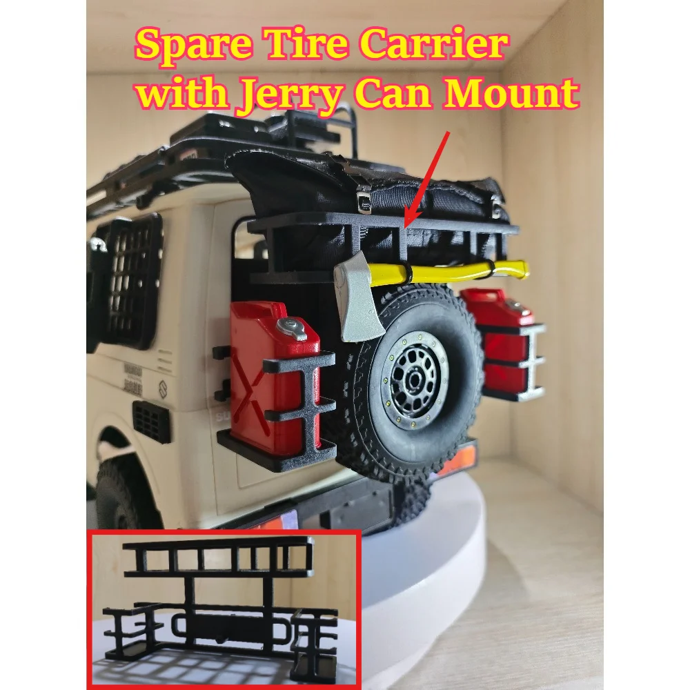 RC Rock Crawler Spare Tire Carrier with Jerry Can Mount custom size Upgrade Accessory for WPL C74 1/10 Off Road Model Vehicle
