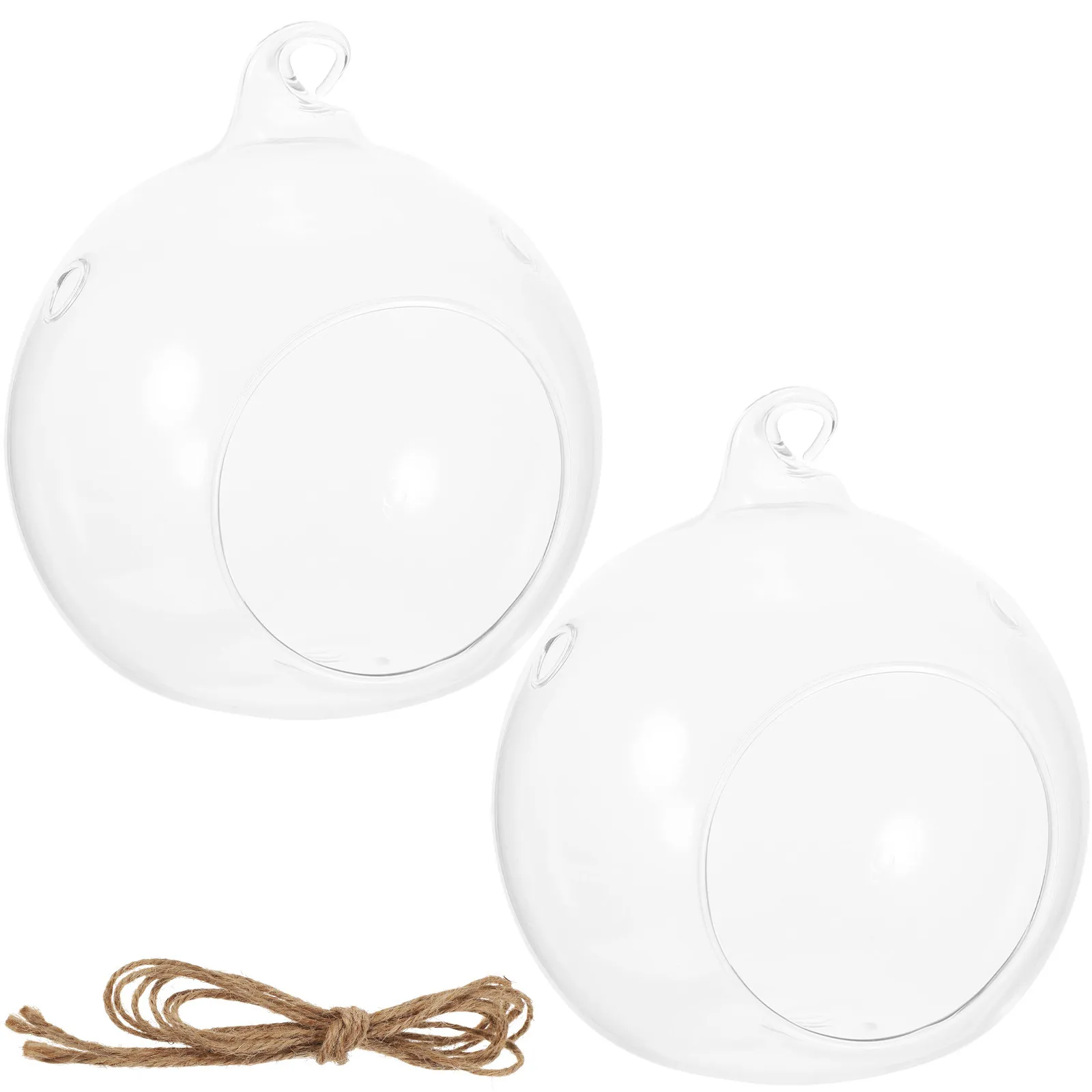 2Pcs Strong Corrosion-Resistant Clear Glass Hanging Terrarium Globe Air Plant Glass Planter Indoor Hanging Decor Natural Style