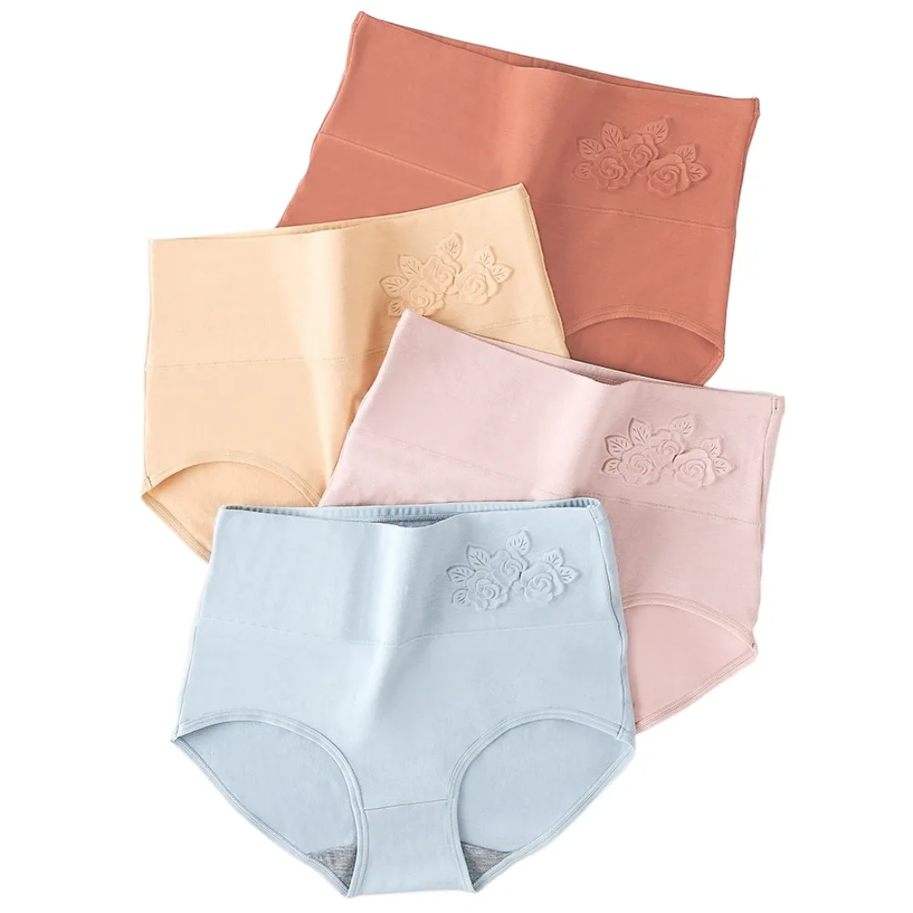 Faja moldeadora de cuerpo posparto de cintura alta para mujer, calzoncillos de algodón de talla grande, con estampado de flores 3D contracción del vientre