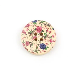 30pcs 30mm Wood Buttons Sewing Scrapbooking 4 Holes Round Multicolor Flower Pattern Buttons Coat DIY Sewing Craft Accessories